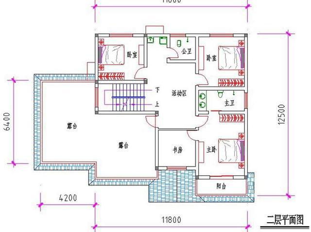 16×13米二层农村别墅设计图，带露台+车库，主体造价大概35万。