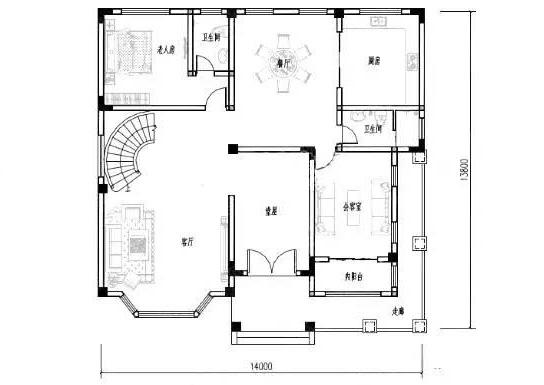 45万以内三层14×14米新农村房屋设计户型图
