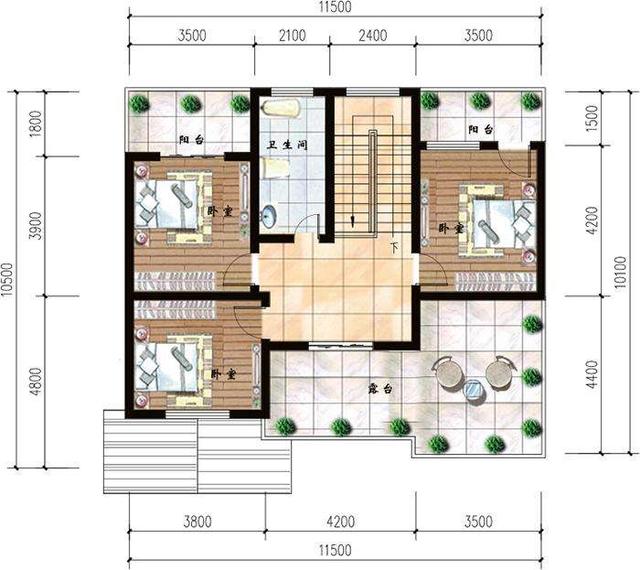 11X10米田园农村三层别墅设计图，简单实用，很合适年轻人建房哦。
