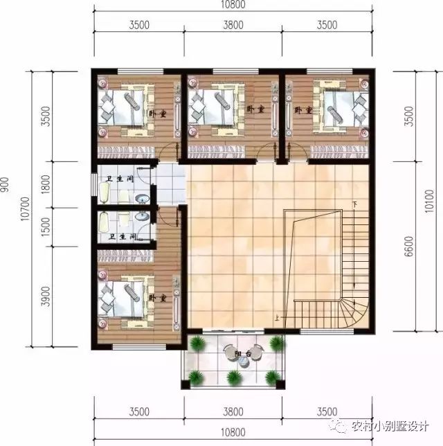 10.8x10.1米带棋牌室二层农村住宅设计图，小编有地肯定建一栋