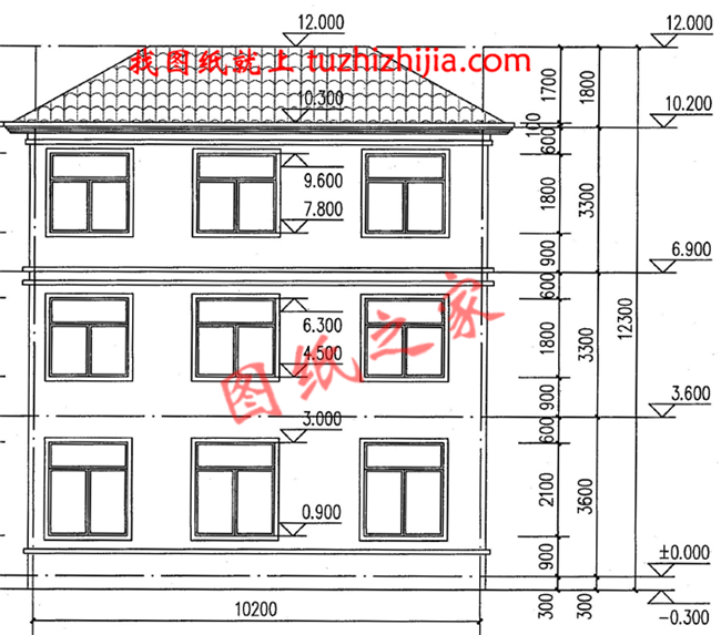 占地105平实用三层楼房别墅设计图纸,造型方正简单大气