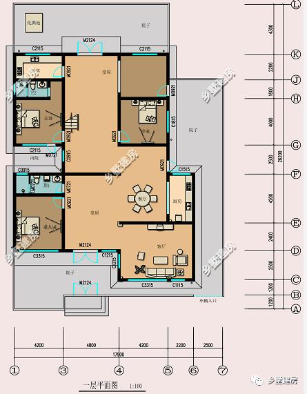 三层自建别墅设计图，有院子+双厨房+大露台，附装修图