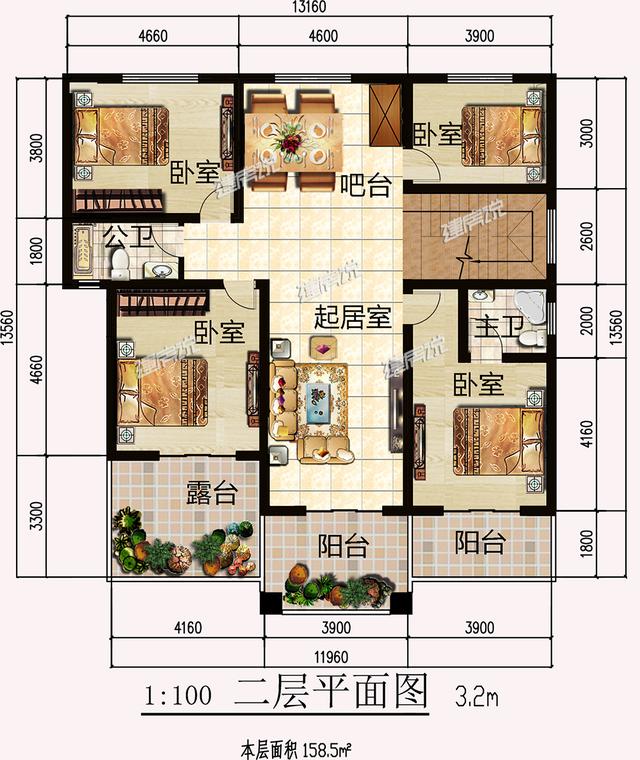二层中式别墅设计图，外型极美，中式韵味十足