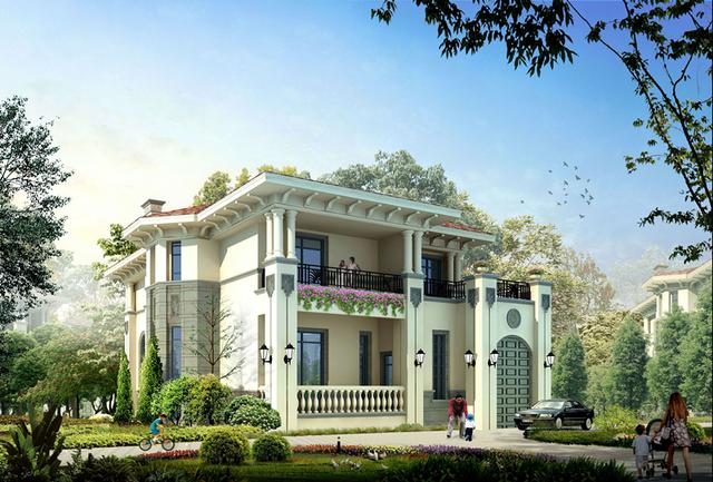 二层淡雅欧式别墅设计图，低调奢华有内涵，带CAD彩图。