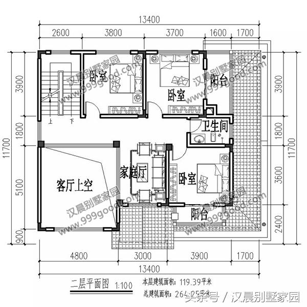 13.4X11.7米一层半美式别墅设计图，造型非常的好看。