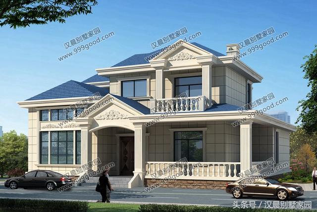 13.4X11.7米一层半美式别墅设计图，造型非常的好看。