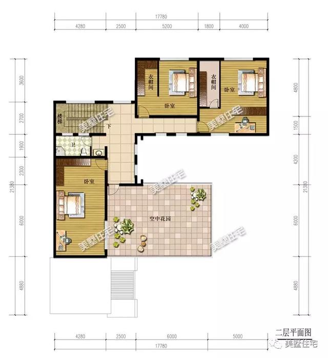 17X21米二层新中式别墅设计图，带两个庭院，主体造价60万以内。