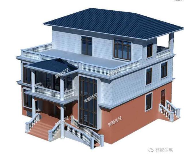 13X13.8米三层农村别墅设计图，户型方正，带大露台，是你喜欢的一款。