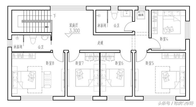 16x15米二层新中式三合院别墅设计图，造价38万元。