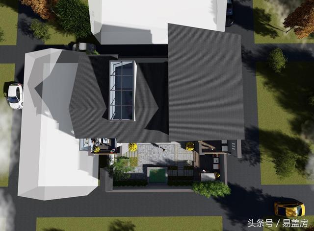17.9m×12.2m二层新中式别墅设计图，带楼梯天井+4大露台，造价48万。