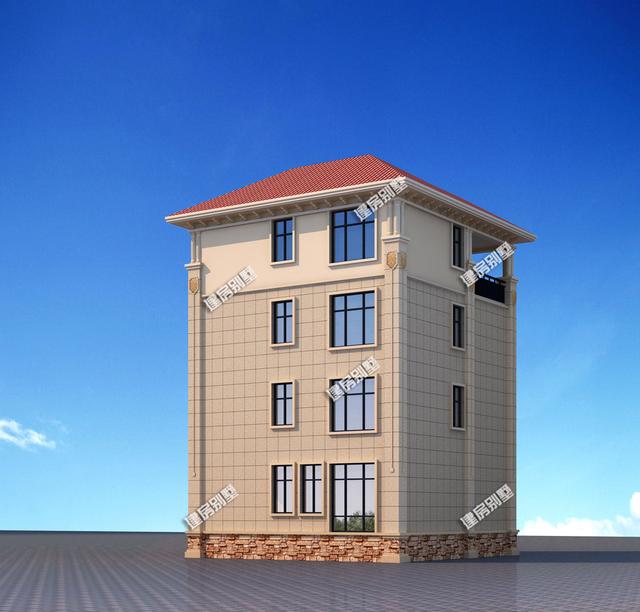 四层别墅设计图，大型落地窗搭配超大露台凉亭！外观看上去相当豪气！