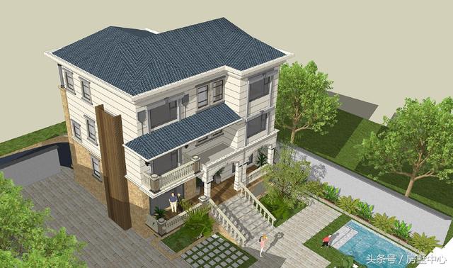 欧式三层别墅设计图，带游泳池+菜园，大概是所有人的理想住所了