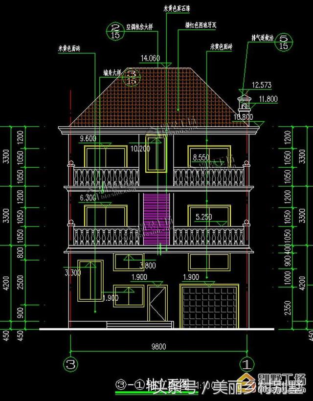 三层意大利风格占地140平框架结构农村自建房全套设计施工效果图