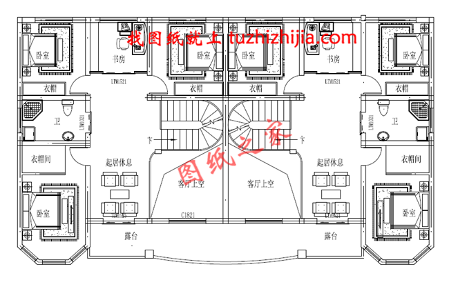 二层农村双拼别别墅带露台设计图，20×11.8米，单户110平米