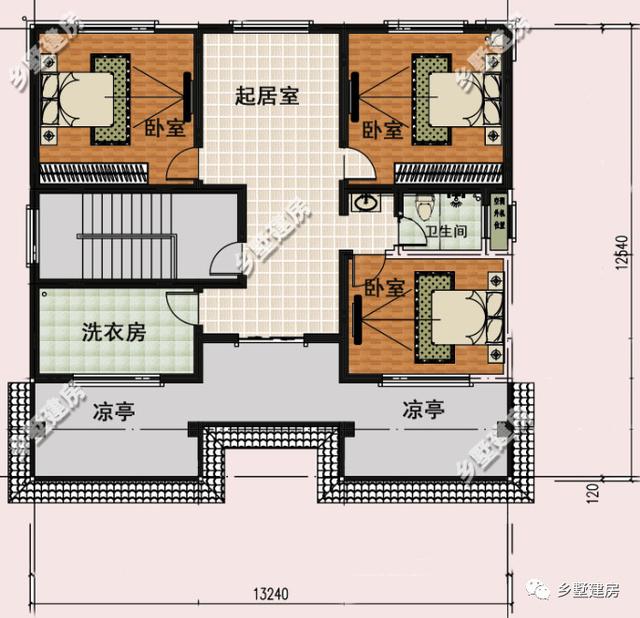 占地166平的三层新中式农村别墅设计图，堂屋凉亭，造价55万左右