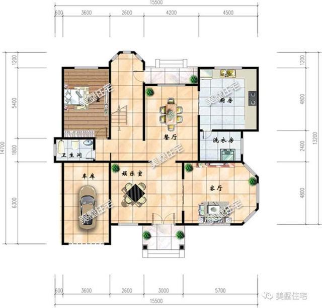 15.5X13.2米三层农村别墅设计图，8室3厅，带车库，布局也是很实用！