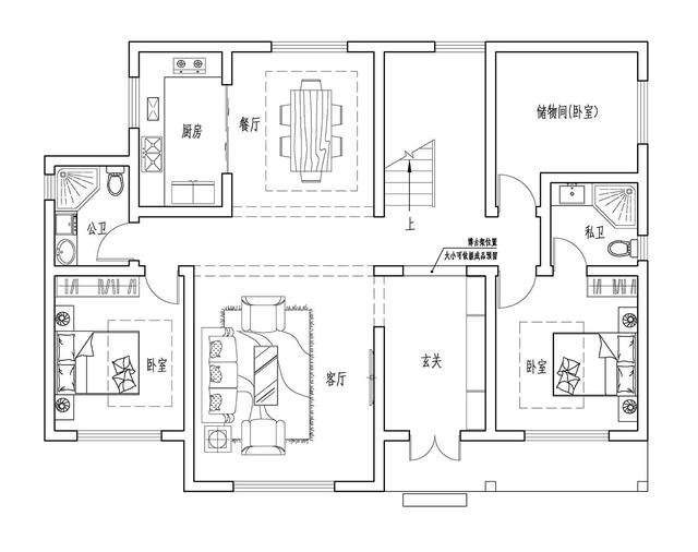 14.5mX11m农村二层小情调别墅设计图，简单大方，适合农村自建。