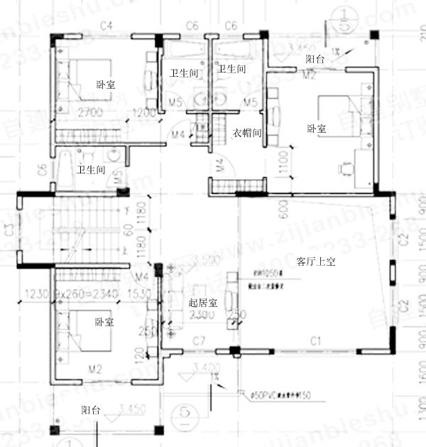 14×4米三层农村别墅设计图，带超大落地窗+挑空大客厅，时尚大气，造价35万