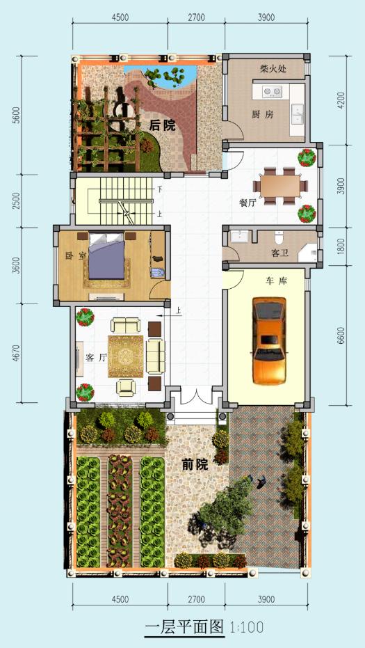 11米x16.5米农村三层别墅设计图，前后有花园，还有车库，你喜欢吗？
