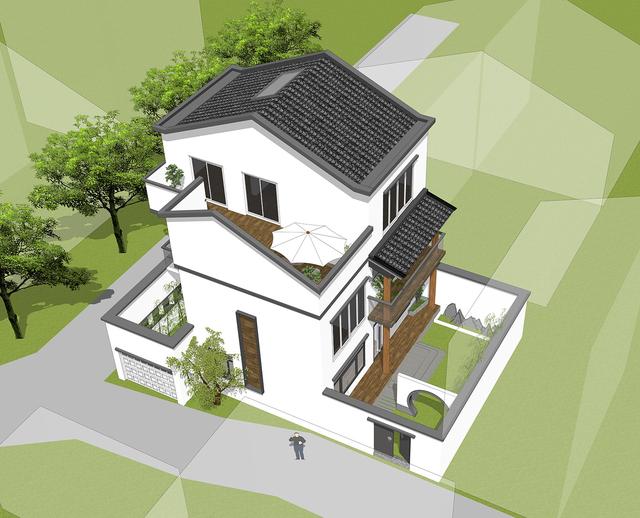 新中式别墅设计图，三层乡村复古别墅。