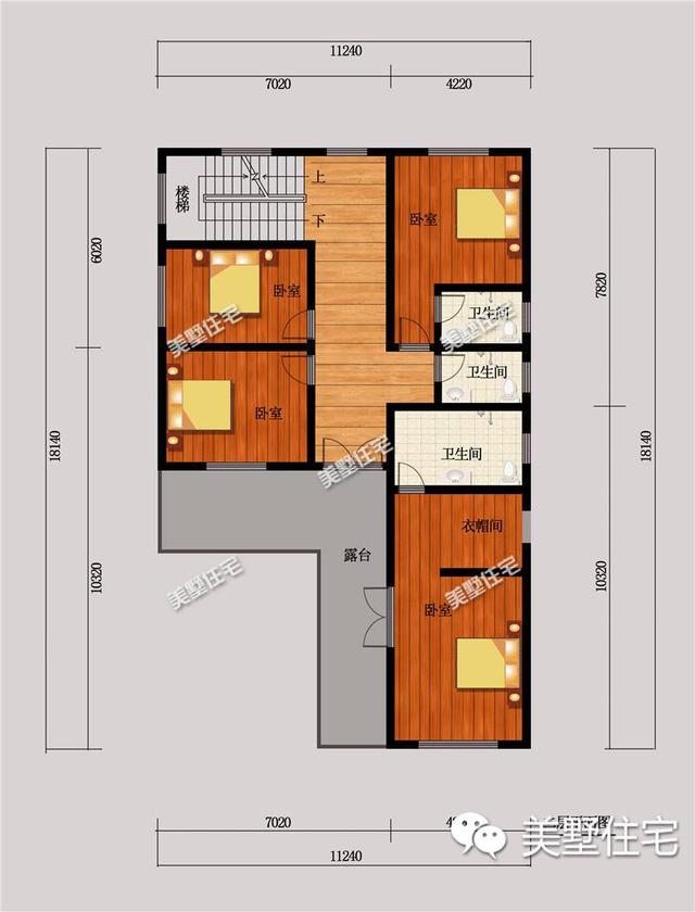 小宅基地中式合院设计图，10x21小别墅，4室1厅带车库。