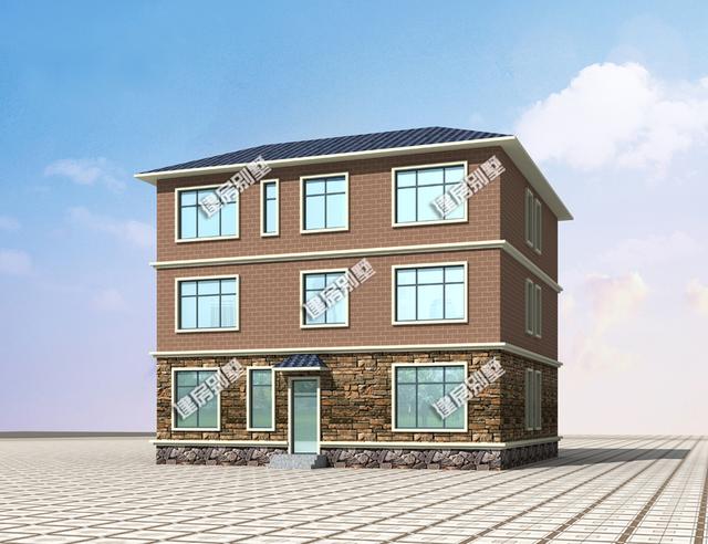 砖混结构三层别墅设计图，12.8X12.2米，外观清爽，布局舒服