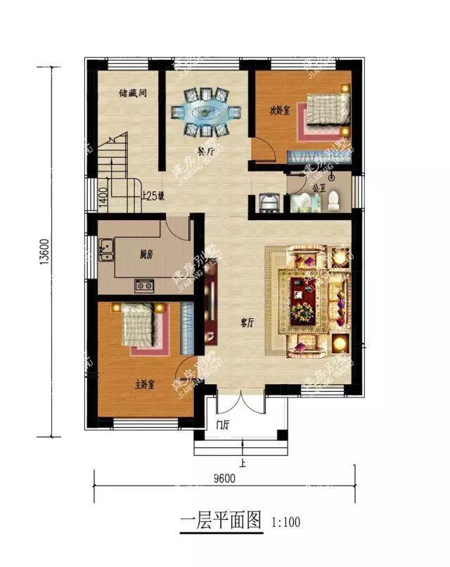 二层自建房设计图,9.6x13.6米,带豪华卧室,住的肯定舒服
