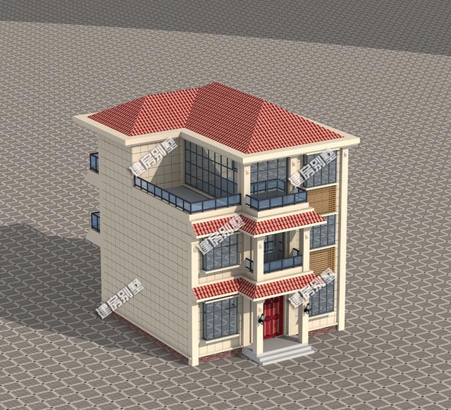 框架结构10X13三层农村自建房设计图，简约外观，实用布局