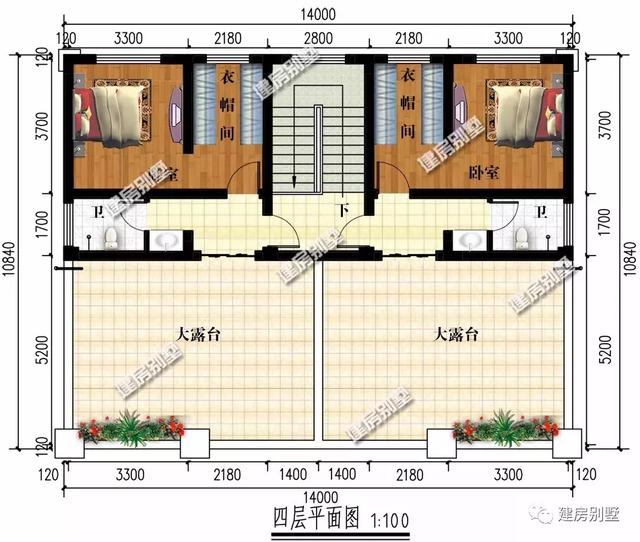 14米×12.4米四层双拼别墅设计图，豪华气派，带大客厅+独立厨房，办起喜事摆起酒来，就不用去借场地了。