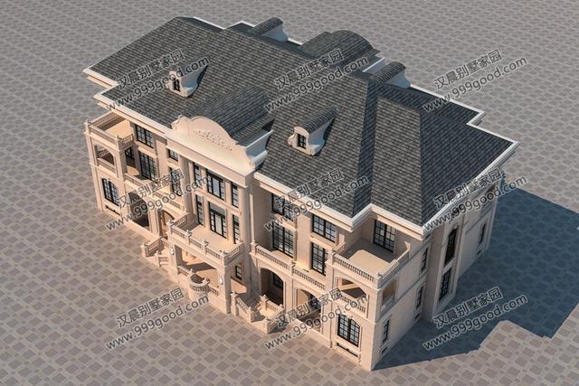 古典欧式和徽派中式结合的别墅设计图，造型挺别致。