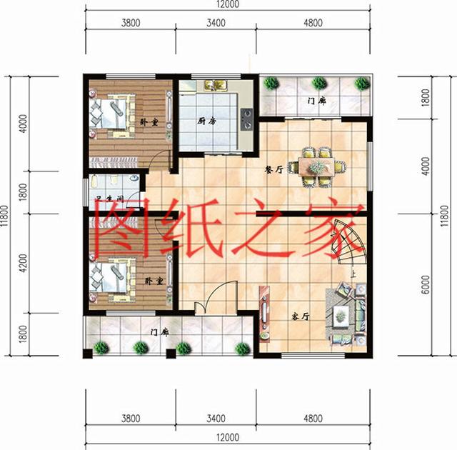 12x12米农村二层别墅设计图,功能齐全造价实惠,大家都