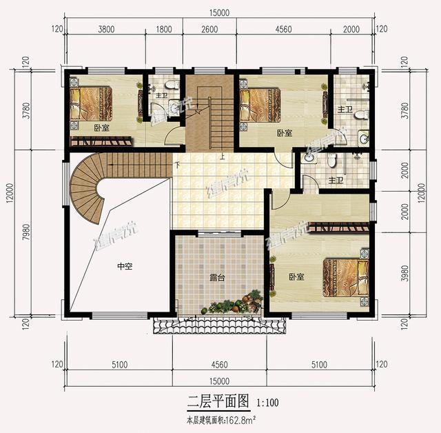 新中式三层别墅设计图，15x14米带挑空客厅旋转楼梯，这才是高档住宅