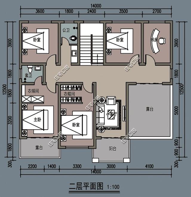 占地173平的新农村二层别墅设计图，带有7间卧室，一定能满足大家的居住需求。