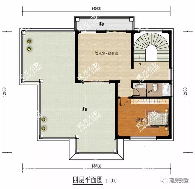 14.8×12.1四层豪宅别墅设计图，内配复式客厅和健身房，生活低调有内涵。