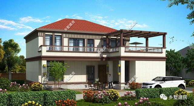 14.8×17.8米二层新中式小楼设计图，带院子+露台+主卧大套，享受田园生活。