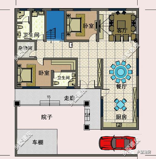 14.8×17.8米二层新中式小楼设计图，带院子+露台+主卧大套，享受田园生活。