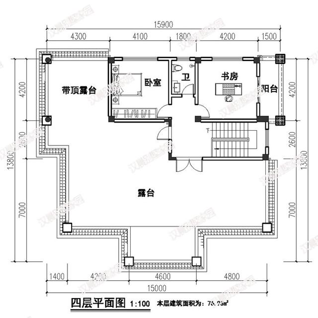 15米x13.8米三层半四层农村别墅设计图，复式大客厅，简单大气。你喜欢吗？