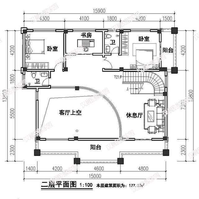 15米x13.8米三层半四层农村别墅设计图，复式大客厅，简单大气。你喜欢吗？