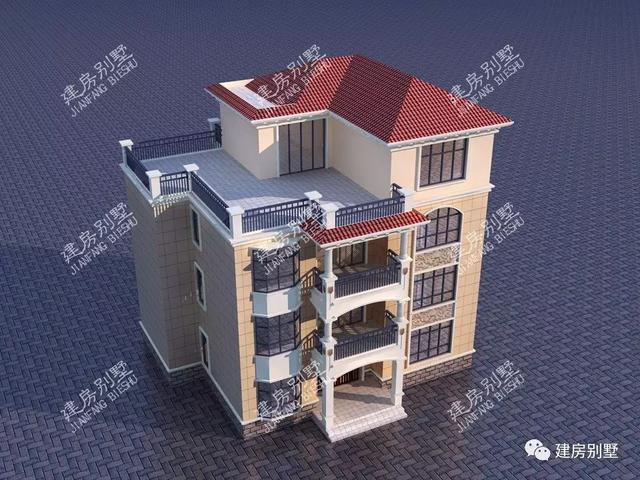 经典四层别墅设计图，外设多阳台，内配复式客厅和旋转楼梯的别墅，建一栋真带劲