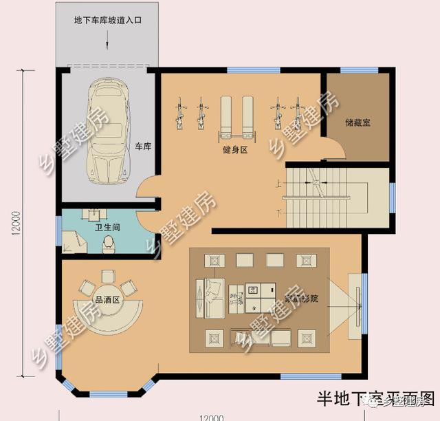 挑空客厅+多功能半地下室三层农村自建房设计图，基本可以满足大多数人的需求