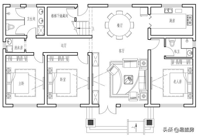 新中式别墅设计图，平面布局十分规整，符合业主要求和家人的使用习惯