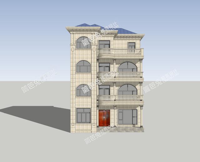 占地只有100平米的四层别墅设计图，每层都有公卫和套房以及大阳台