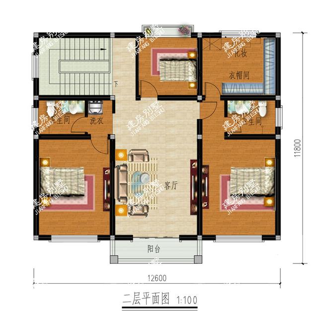 3栋面宽12.6米二层别墅，两款带堂屋设计，每栋都是5间卧室！