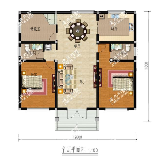 3栋面宽12.6米二层别墅设计图，都带堂屋设计，都是5间卧室