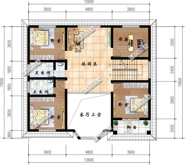 3栋面宽12.6米二层别墅，两款带堂屋设计，每栋都是5间卧室！