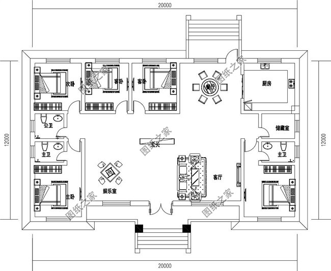 简单实用农村自建房五间一层别墅设计图