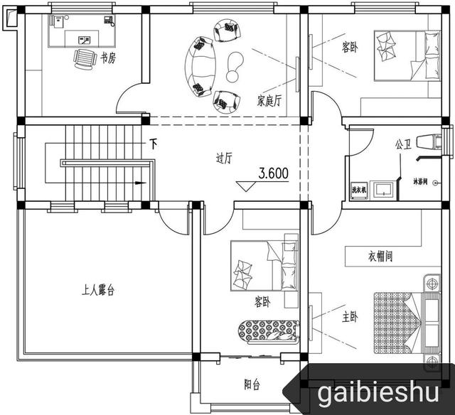 河南自建现代二层别墅户型设计图，3厅5卧