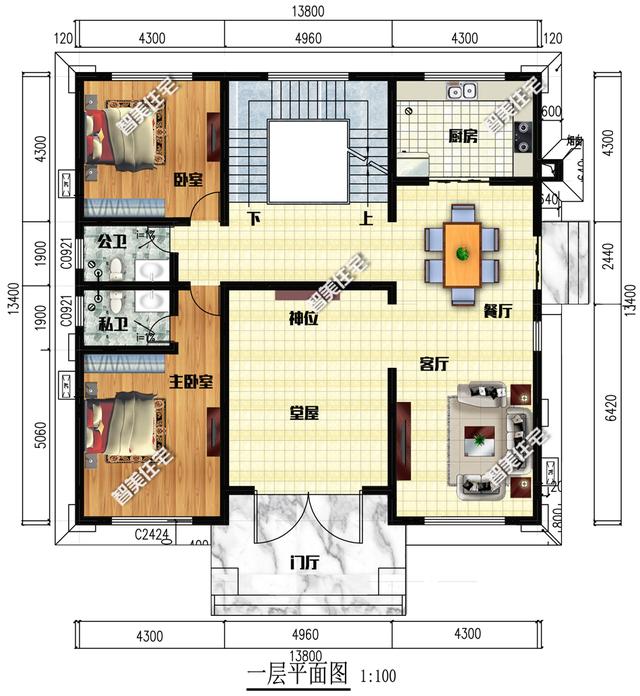 13.8×13.4米气派高端欧式三层豪宅图，复式带堂屋