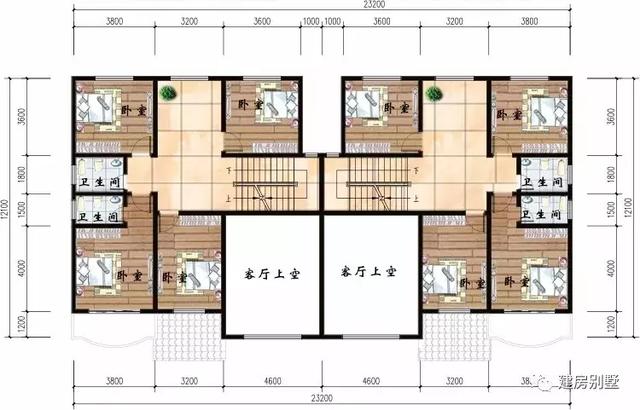 客厅挑空设计的两栋双拼房子户型图，两栋谁更气派