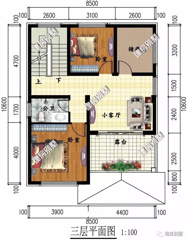 两栋小开间的三层三层自建房子户型方案图，小户型热销款